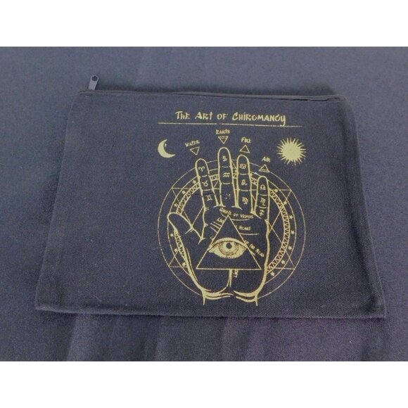 Black Canvas Zipper Pouch With The Art Of Chiromancy Design - Picture 2 of 8